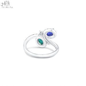 Nouveaux produits du fabricant : Bague multi-couleurs à deux pierres, en or blanc massif 18 carats, avec diamants naturels véritables - Product Image 4
