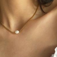 Nouveauté Chaîne à maillons cubain en acier inoxydable Collier à breloques en perles Colliers en plaqué or 18 carats Bijoux pour femmes