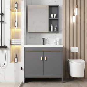 Modern MDF Lacquer Bathroom <b>Vanity</b> Unit with Integrated Basin and Cabinet Wall-Mounted Smart <b>Mirror</b> <b>Vanity</b> Combo - Product Image 3