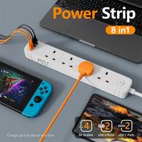 Multiprise JINGMIN 13A avec 4 prises CA, câble de 5 m, port de charge rapide, 2 prises secteur, IP41, USB Type-C et PD20W JM4401UK-2C