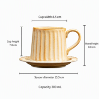 Tasse à café en céramique côtelée avec logo personnalisé et soucoupe, Mug à latte sur pied OEM pour la vaisselle de café boutique, Articles de boisson à marque privée