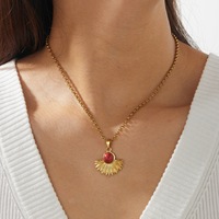 Collier vintage bohème plaqué or 18 carats avec turquoise pour femme, bijou cadeau, pendentif éventail soleil en acier inoxydable inaltérable