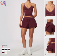 Set Yoga Wanita Terbaru Bahan Brushed Warna Kontras V Neck Halter Sport Bra Pinggang Tinggi Cepat Kering untuk Olahraga Gym Fitness Activewear