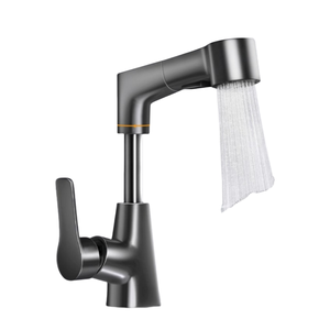 Robinet de lavabo de cuisine rétractable en acier inoxydable au design moderne, à monter sur le plan de travail - Product Image 1