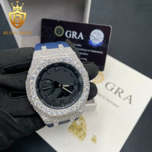 Vỏ đồng hồ Hip Hop GA2100 mạ bạc 925 kiểu mới, đính đá Moissanite VVS, kèm dây đeo và khóa, có chứng nhận GRA - Product Image 2