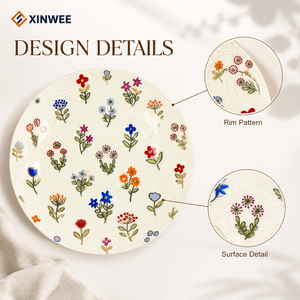 Platos <span class=keywords><strong>de</strong></span> Cerámica Personalizados con Flores en Relieve Vintage, Vajilla Floral Silvestre Pintada a Mano, Apta para Lavavajillas, OEM, Venta al Por Mayor - Product Image 3