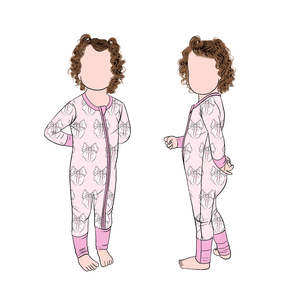 Little Glow Kid Fabrik Direktverkauf Schleifenbedruckter Bambus-Convertible-Strampler für Babymädchen Kinder-Pyjamas - Product Image 6