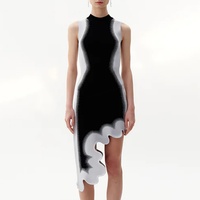 Nuevo Diseño de Moda, Vestido Jacquard para Mujer, Ecológico, de Viscosa Reciclada, Ajustado, Elástico, con Efecto Pintura en Aerosol, Dobladillo Asimétrico, Sin Mangas