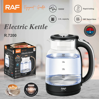 Bouilloire électrique RAF R.7200 1500W en verre, chauffe-eau 2.0L grande capacité, ébullition rapide, base pivotante à 360°, appareil pour thé et café