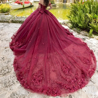 Robe de Bal Scintillante Rouge Foncé Épaules Dénudées, Vestido de 15 Años, Doux Seize, Bal de Promo, Princesse, Grandes Tailles, Fête d'Anniversaire, Robes de Quinceañera MQ681