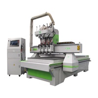Machine de fraisage CNC à grande vitesse pour le bois, modèle 1325, avec 4 broches et changement d'outil pneumatique, pour portes en bois, économique