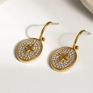 Pendientes de estrella Ovalada para mujer, aretes de acero y titanio chapado en oro de 18k, moda francesa elegante, joyería fina 2023