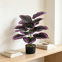 Plante artificielle de arrowroot à 18 têtes, 70 cm, violette et verte, en pot, feuilles tropicales, pour décoration intérieure, maison, bureau, vente en gros