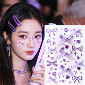 1 foglio di nastro rosa fiocco + cuore adesivi con strass in seta rossa Kawaii con fiocco e fiocco adesivi per gemme per decorazioni per bambini/ragazza - Product Image 4