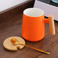 BAMBUS Tasse à café et ensemble à thé en céramique surdimensionnée, style nordique moderne, finition mate, avec poignée en bois, résistante à la chaleur, passe au lave-vaisselle, cadeau d'affaires