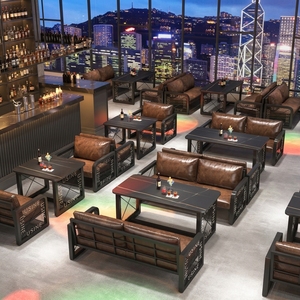 Ensemble de canapés de bar commercial personnalisable en fer forgé de style industriel rétro pour pubs, bars chics, restaurants de barbecue, lieux de musique - Product Image 2