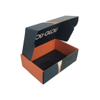 Boîte d'expédition en carton ondulé bicolore marine-orange, personnalisée, écologique et recyclable, avec impression de logo intérieur pour marques de vêtements, chaussettes et fourrures
