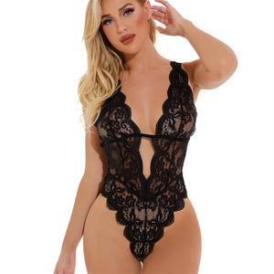女式性感大码蕾丝氨纶连体衣，深 V 领 - Product Image 3