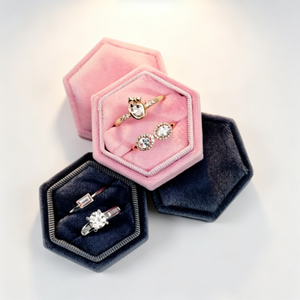 Boîte à bijoux de luxe moderne en flanelle douce, hexagonale, pour fiançailles, mariage, Noël, en velours noir et rose, pour collier et bague, étui cadeau - Product Image 4