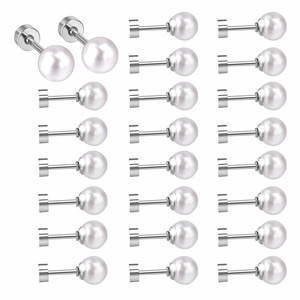 ต่างหูมุกประดับทองคำขาว ชุบทอง สแตนเลส ขนาด 5 มม. 6 มม. 7 มม. 8 มม. ทรงกลม ดีไซน์เรขาคณิต ใส่ได้ทุกวัน - Product Image 4