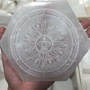 Cristaux de pierres d'agate naturelle Pierre de sélénite Agate de guérison Sélénite graver Plaque de chargement en sélénite naturelle Dessous de verre - Product Image 3