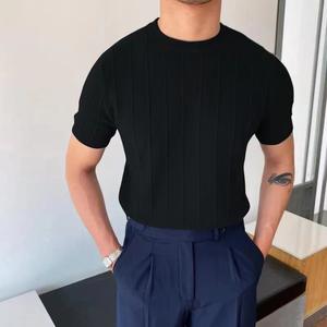 Camiseta de Verano para Hombre, Estilo Informal, Cuello Redondo, Manga Corta, Ajuste Holgado, Tejido de Punto, Estilo Laboral, Lujo Ligero - Product Image 6