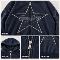 Sweat à capuche zippé personnalisé pour femme, en molleton délavé, imprimé sérigraphié, à épaules tombantes, coupe oversize, manches longues, décontracté