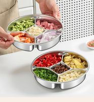 Assiette ronde à 5 compartiments en acier inoxydable incassable et réutilisable, plateau de service, assiettes de contrôle des portions, préparation des repas en cuisine