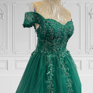Off Shoulder Emerald Green Ball Gown Empire Waist Floral Print Evening Dress For Women Formal Party Prom Attire - Product Image 2