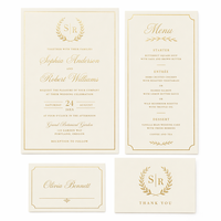 Suite de papeterie de mariage personnalisée en papier ivoire : Invitation, Menu, Carte de remerciement, avec dorure à chaud, pour papeterie de mariage classique, faible MOQ