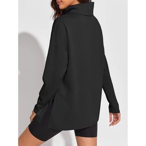 Sweat-shirt oversize à col roulé pour femme, manches longues, coupe ample, fentes latérales, pull tunique asymétrique en maille respirante - Product Image 4
