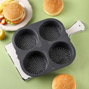 새로운 4-캐비티 비 스틱 실리콘 햄버거 롤빵 금형 쉬운 릴리스 케이크 도구 용 가정용 DIY 베이킹 팬