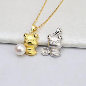 Pendentif en argent S925 signe du zodiaque cochon pour femme, 7-9 mm, pour bijoux en perles DIY, avec placage or, accessoires de support vides, tendance 595 - Product Image 2