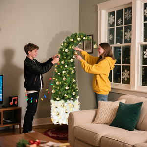 Sapin de Noël <span class=keywords><strong>à</strong></span> col crochu, bicolore vert et blanc, pliable et télescopique, article de décoration DIY pour les fêtes de Noël - Product Image 1