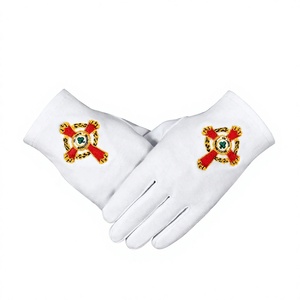 Gants brodés Rite Écossais Chevalerie Maçonnique à bas prix, en coton pur blanc, longueur poignet, séchage rapide, toutes saisons - Product Image 1