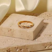 Eleganter Perlenring mit Zirkonia, 18K PVD vergoldeter Edelstahl, zierliches, filigranes Band, zeitloser, romantischer Schmuck für Damen