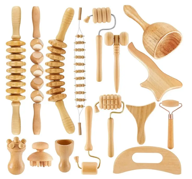 16Pcs Wood Therapy Massage Tools Professional Body Sculpting Tools for Lymphatic Drainage and Anti-Cellulite