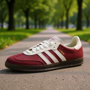 Adidas Samba OG Men's Burgundy Cream Loafers Genuine <b>Leather</b> Upper EVA Insole Lightweight Lace-Up Round Toe All Seasons Sporty W - Product Image 2