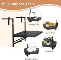 Table de balcon pliante en métal, mobilier d'extérieur, double usage, hauteur réglable sur 4 niveaux, haute stabilité pour terrasse