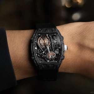 RM 2705 Style Floating Tourbillon Racing Wheel Rim Design Exposed Gear <b>Automatic</b> Mechanical Watch Carbon Fiber Case Rubber 100m - Product Image 2