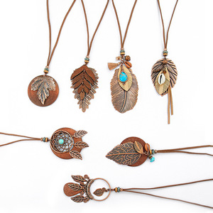 Colliers pendentifs en alliage de cuivre avec pierre turquoise, style bohème, bijoux unisexes tendance, motif végétal, serti clos - Product Image 5