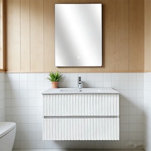 Meuble de salle de bain en céramique blanc simple et luxueux avec lavabo intégré - Product Image 1