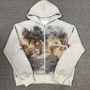 QYOURECLO Custom DTG <span class=keywords><strong>Raglan</strong></span> Oversized Boxy Fit Crop 450gsm 400gsm 500gsm <span class=keywords><strong>Hoodie</strong></span> Pria Berat dengan Ritsleting - Product Image 1