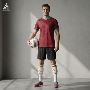 Conjunto de Uniforme de Fútbol Transpirable de Primera Calidad para Verano/Invierno, para Hombre y Niño, Jersey Moderno con Cuello en V, Pantalones Cortos, Kit de Entrenamiento, 100% Poliéster Elástico - Product Image 1