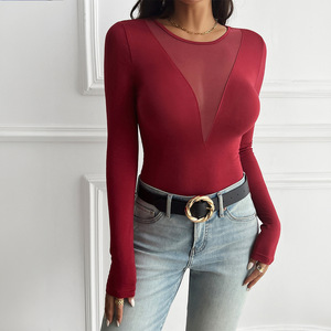 Y2K Sexy <b>Mesh</b> O-neck Splicing <b>Women's</b> Long Sleeve T-Shirt <b>Tops</b> Fashion - Product Image 5
