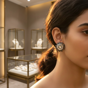 Pendientes de Botón de Flor con Diamantes y Chapado en Oro de 18K para Mujer, Estilo Aro, con Opciones en Oro Blanco y Rosa Amarillo, Regalo de Joyería - Product Image 4