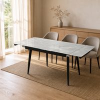 Table à manger moderne avec plateau en pierre et pieds en métal pour 6 à 8 personnes, table à manger extensible et rétractable, meubles de maison en métal