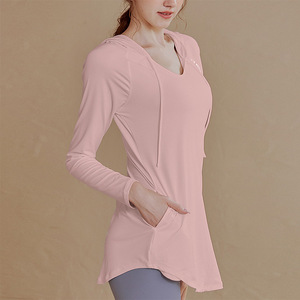 Haut de yoga ample à manches longues et à capuche pour femme, sweat-shirt décontracté mi-long pour le fitness, vêtement de sport d'automne - Product Image 4