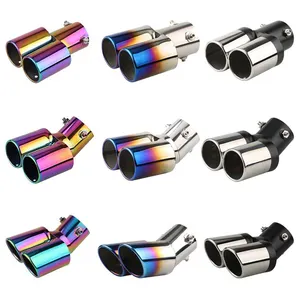 Car Round Exhaust Muffler Tip Stainless Steel Dual Pipe Chrome Trim Modified Car Rear Tail Pipe