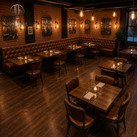 Ensemble de mobilier de restaurant personnalisé Ron Group : Table carrée en bois massif, chaise rembourrée en cuir, banquette à dossier haut capitonnée